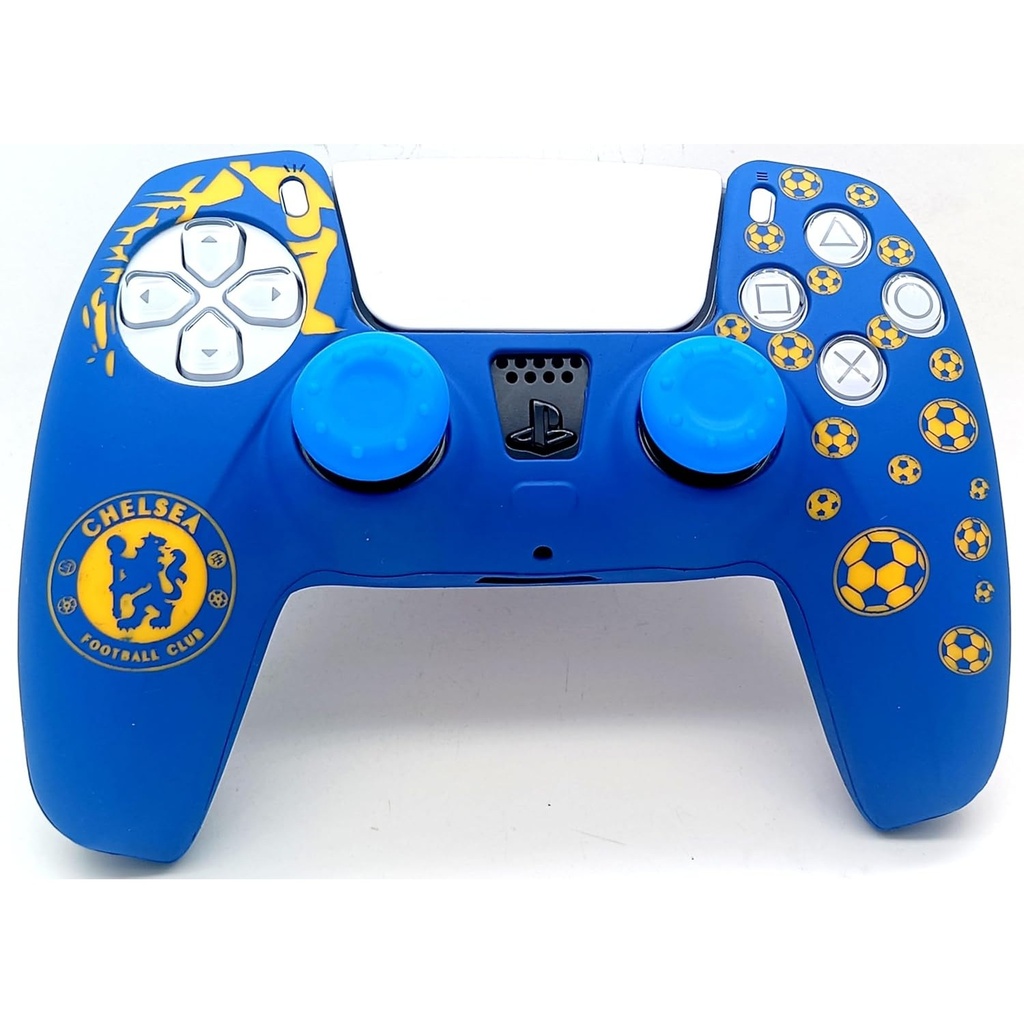 TMG PS5 Controller Skin Football Theme Silicone Protective Skin Case Cover for PS5 Chelsea-Blue 