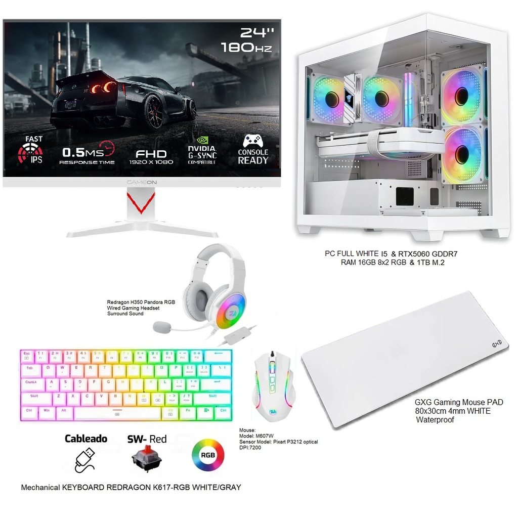 Gaming PC Bundle FULL WHITE Intel Core i5 & RTX5060 OC GDDR6