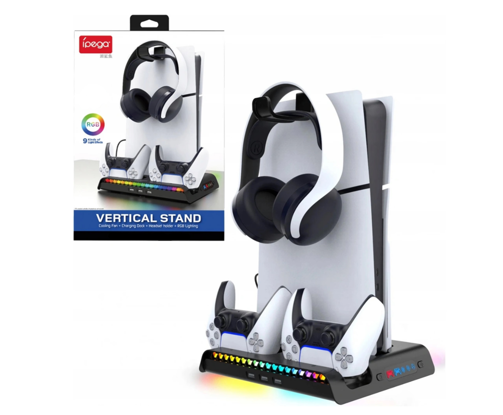 VERTICAL STAND - COOLING FAN + CHARGING DOCK + HEADSET HOIDER + RGB LIGHTING - FOR PS5 PRO / PS5 SLIM