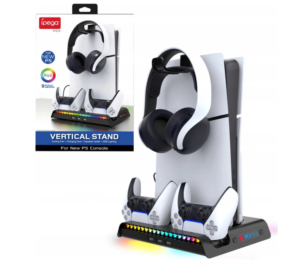 VERTICAL STAND - COOLING FAN + CHARGING DOCK + HEADSET HOIDER + RGB LIGHTING / FOR NEW PS5 CONSOLE / PG-P5S006H