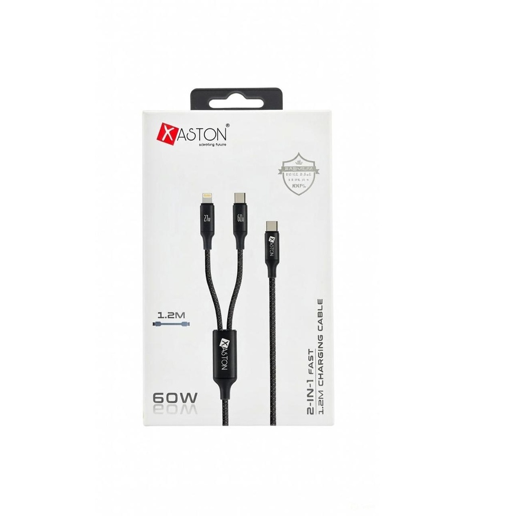 XASTON CHARGING CABLE 2IN1 FAST 60W 1.2M BLACK- NCT21