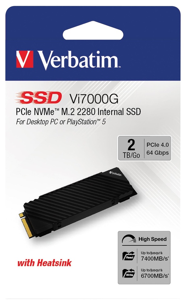 2TB M.2 NVMe Vi7000G Verbatim SSD Gen4x4 Up to 7400 MB/s Read