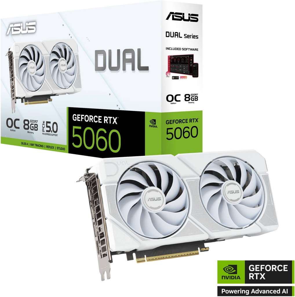 ASUS Dual GeForce RTX 5060 White OC Edition 8GB GDDR7 Graphics Card