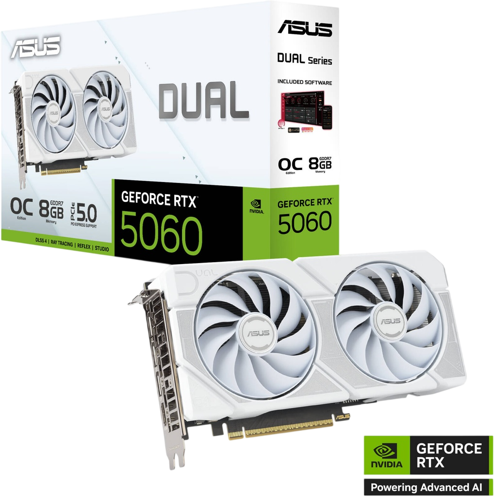 ASUS Dual GeForce RTX 5060 White OC Edition 8GB GDDR7 Graphics Card