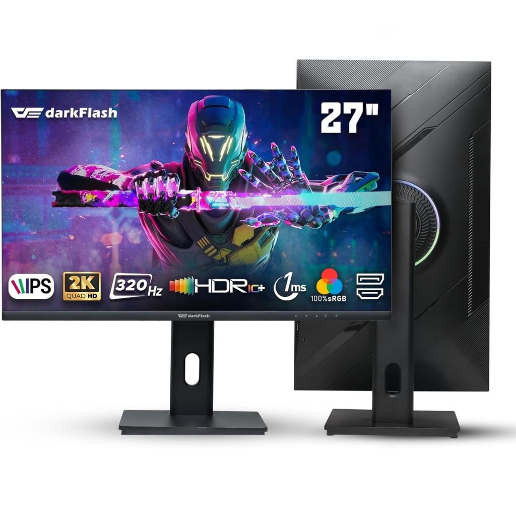 DarkFlash 27" 2K 320Hz 1MS Fast IPS, HDR10+, 100% sRGB, 1.07billion Colors, Compatible with HDMI 2.1, ARGB Backlight Computer Monitor Gamers S275QTB