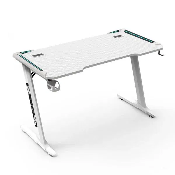 Gaming Desk White Z-Shaped RGB 140x60x75cm – MAF Z161-140