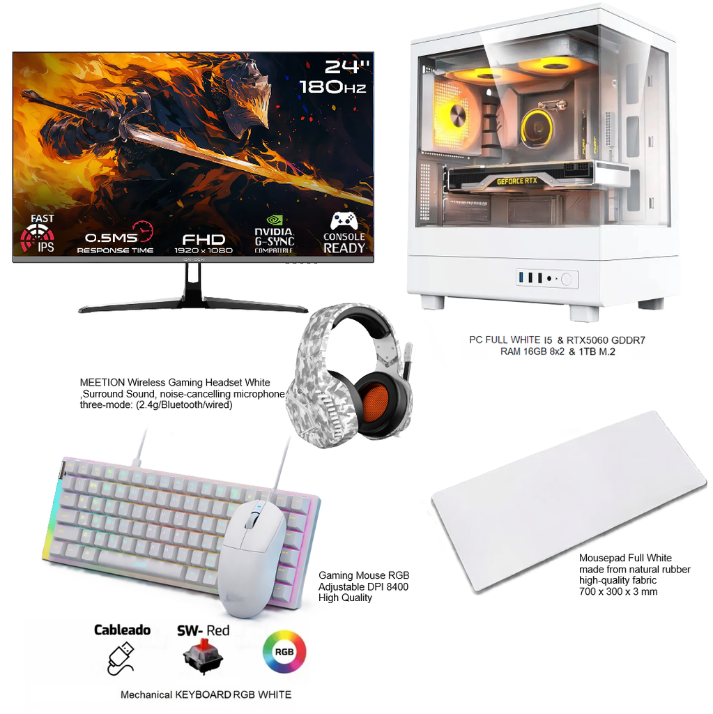 Gaming PC Bundle Intel Core i5 & RTX5060 OC WHITE GDDR7