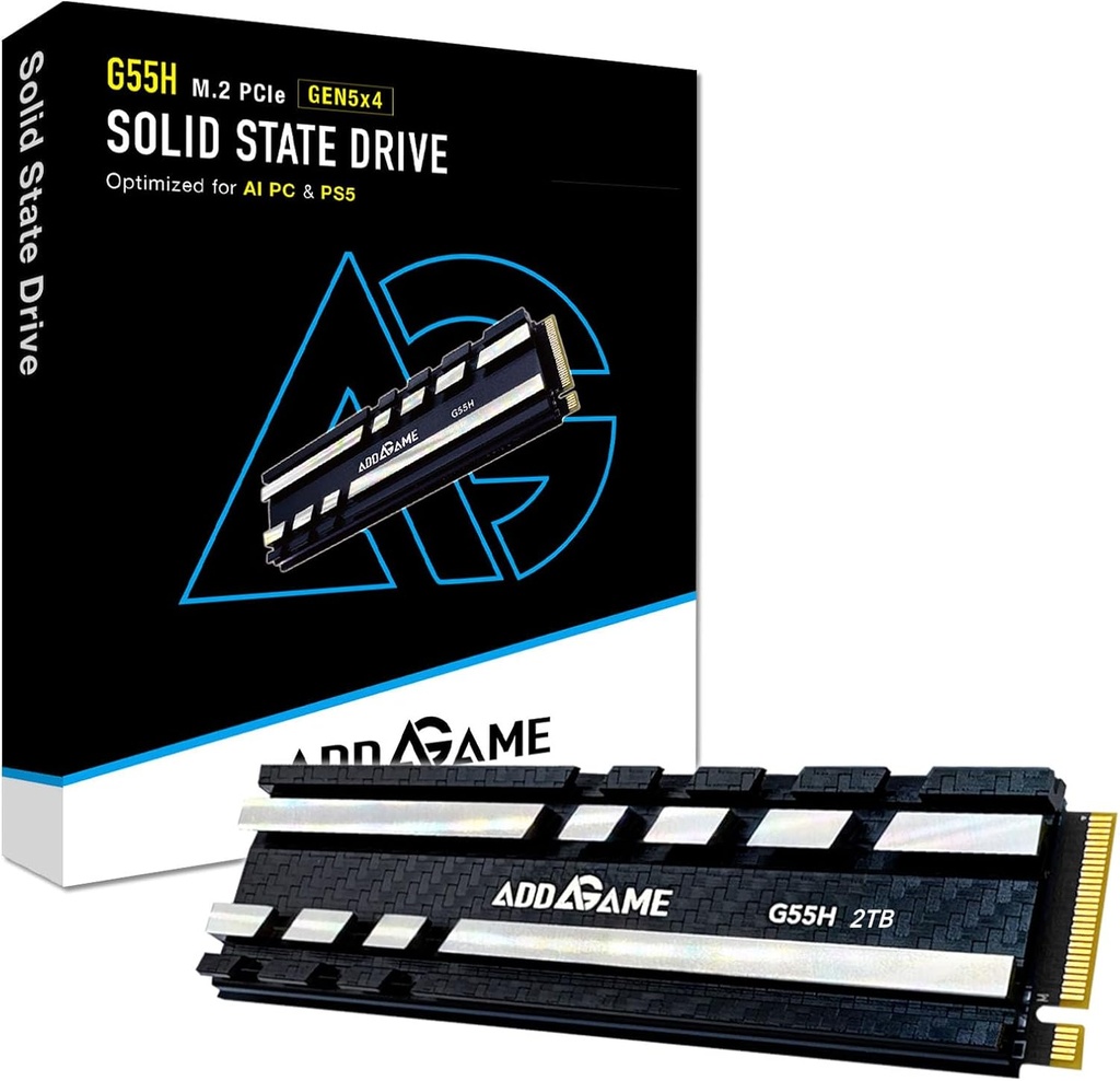 Addlink G55H 2TB PCIe Gen5 NVMe M.2 SSD with Heatsink - Up to 10,300MB/s - Game Ready - Internal Solid State Drive - Compatible with PCs and PS5 (ad2TBG55HM2P)