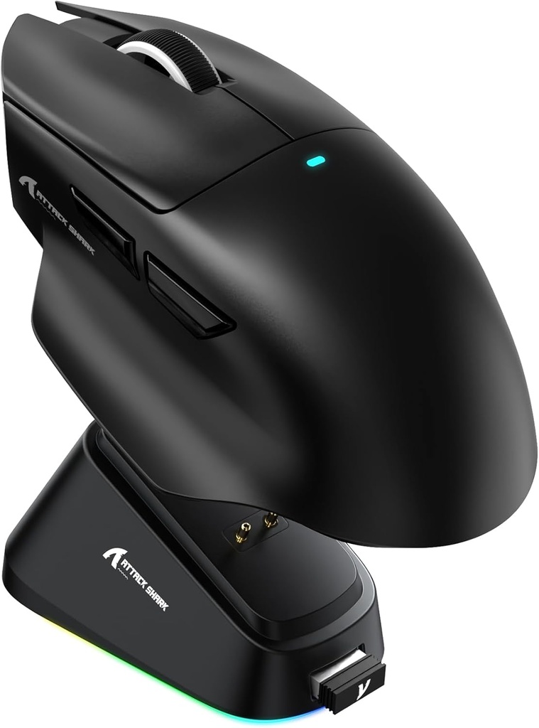 ATTACK SHARK V6 BLACK 65g SUPERLIGHT Mouse with Magnetic Charging Dock, PixArt PAW3311 Gaming Sensor, 25000 DPI, 500 mAh Battery, BT/Wireless/Wired Ergonomic Mice with Thumb Rest, for Win11/Xbox/PS/Mac