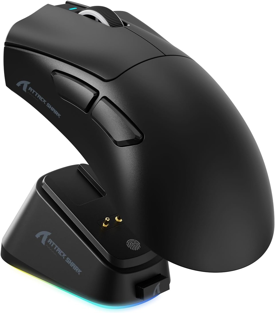 ATTACK SHARK V3 Pro BLACK Wireless Gaming Mouse with Magnetic Charging Dock:62g Lightweight-1K Polling-25K DPI-PAW3311 Sensor,Wired/BT/2.4Ghz Programmable,BK52820 IC
