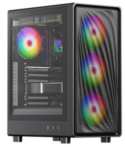 TORTOX NIMBUS MESH BLACK High-Airflow Gaming Case with 4 FANS ARGB ATX/M-ATX/ITX, Triple Glass Panel Design