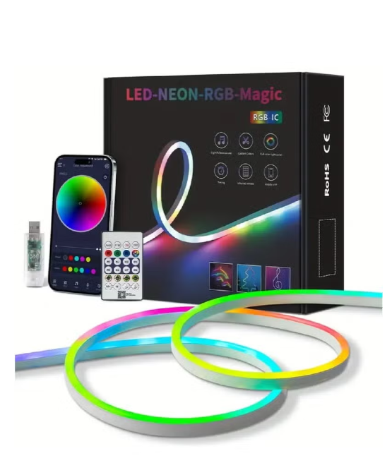 Magic RGB LED Neon Light 5m Bluetooth - Flexible LED Strip with Color Changing Control via Smart App - 