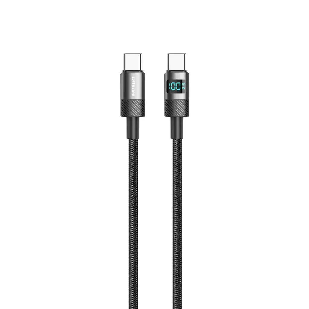 Green Lion LED Display Braided USB-C to USB-C Cable 1m- Black GNLEDB1MC2CBK