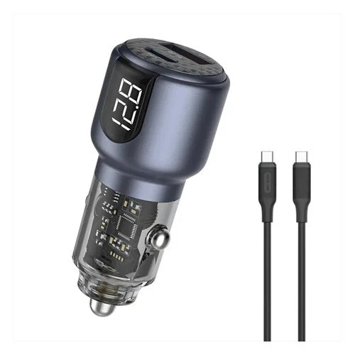 {GNDPCC75WCGY} Green Lion Dual Port Car Charger PD+QC 75W C to C 1m Cable - Gray