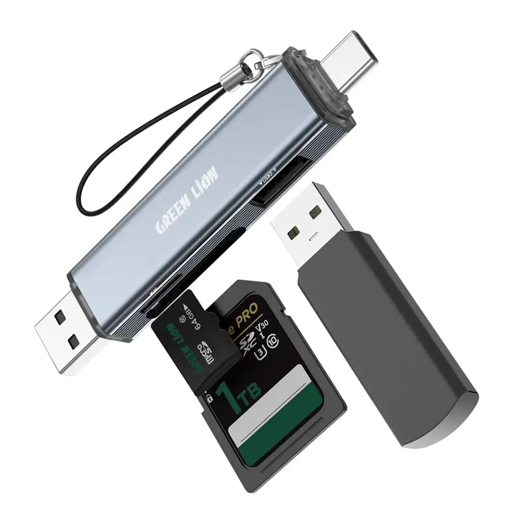 {GN3N1RDUBTCGY} Green Lion 3 in1 Card Reader - USB-A & USB-C Connectivity- Gray