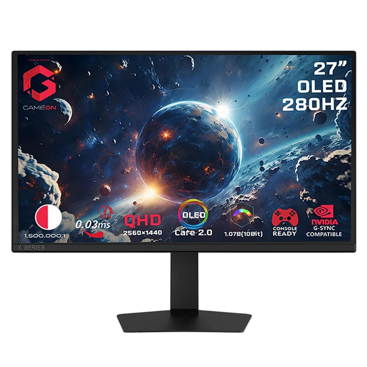 GAMEON 27" OLED 280Hz , 0.03ms (GTG), QHD Resolution, HDR True Black 400, FreeSync, Adaptive Sync, Black | GO27QDOLD280 Signature X Series Gaming Monitor
