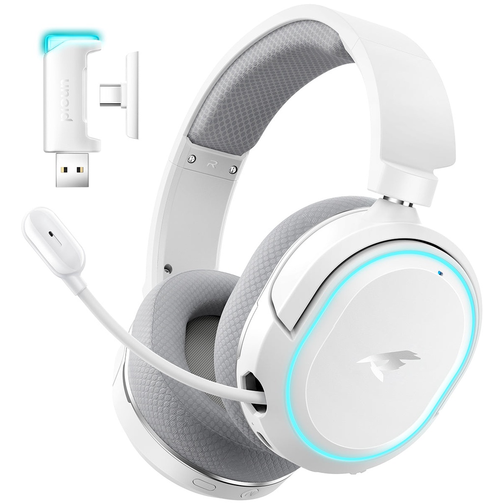 OPEN BOX - PICUN G2 RGB Wireless Gaming Headset, 7.1 Surround Sound, 2.4GHz - White