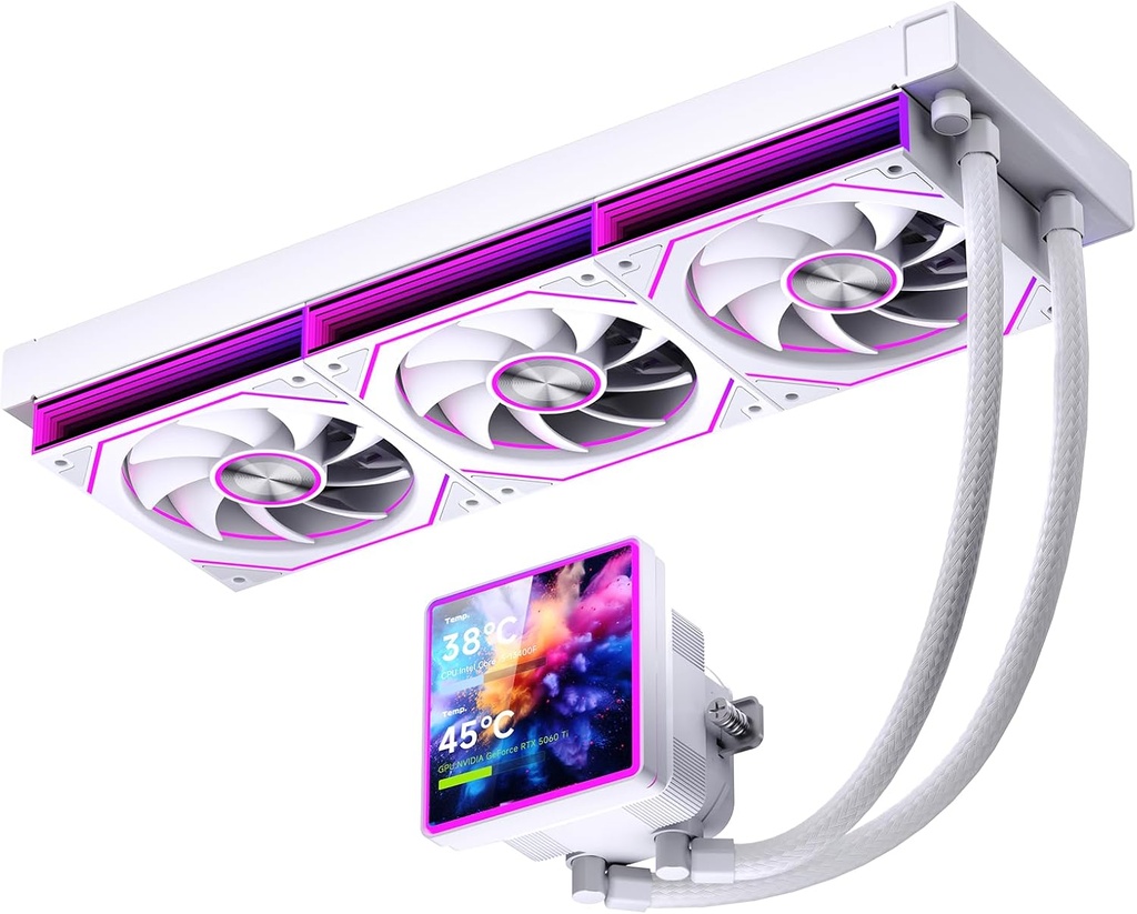 Pro Flow SE 360 LCD 360mm AIO Liquid CPU Cooler, 4” Magnetic LCD Display, 480x480 Resolution, 300W TDP, ARGB Infinity Mirror Fans, Intel LGA1851/1700/115X & AMD AM4/AM5 Compatible White