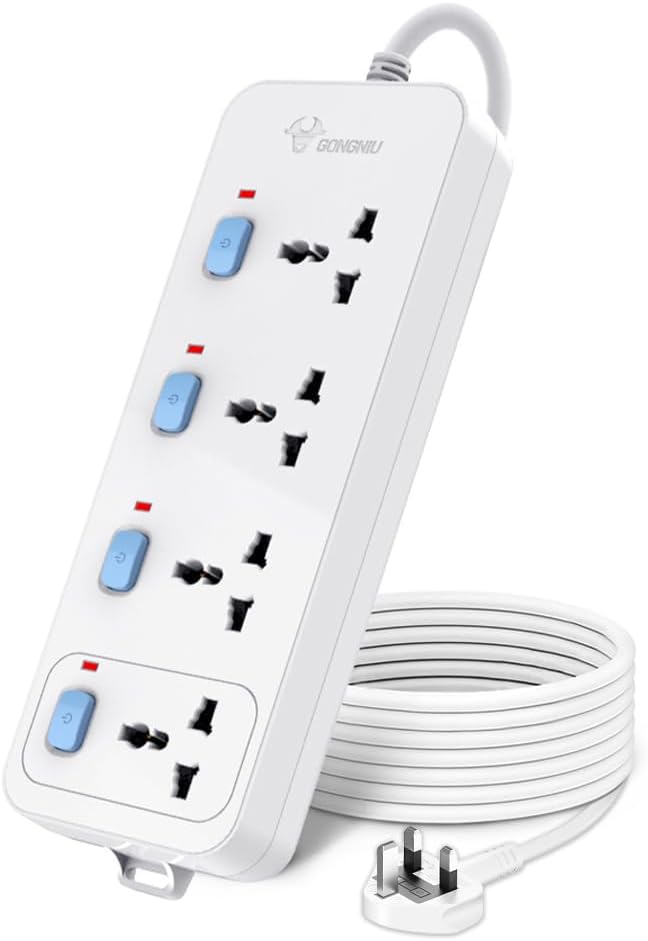 GONGNIU 4-Way Multi Plug Power Extension Cord 3M with 4 Universal Sockets