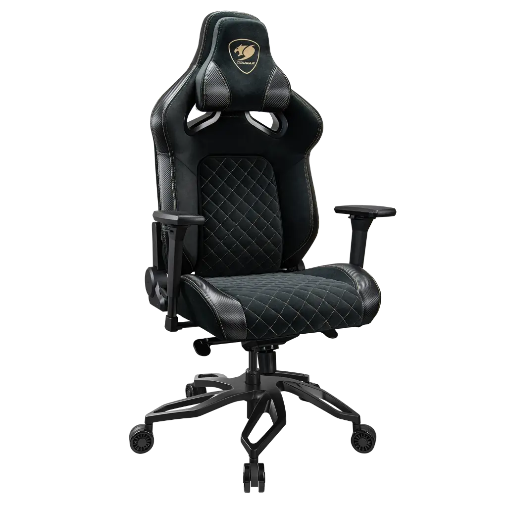 Cougar TITAN PRO V2 Gaming Chair, Velvet Fabric Surface, 4D Armrests Direction, LiftBack Support, Plush Velvet Upholstery, Class 4 Gas Lift Cylinder, Adjustable Design, Black  CG-CHAIR-TITAN-PRO-V2-GOLD-FB