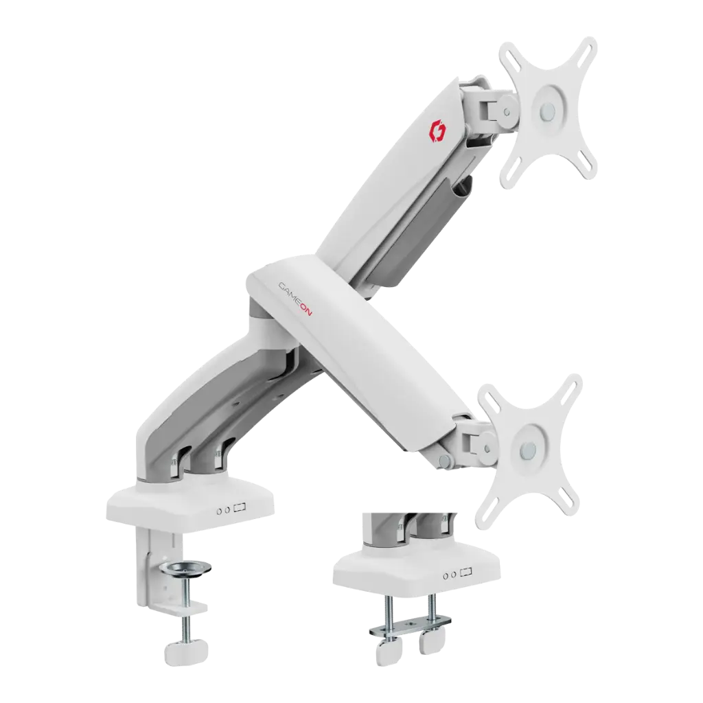GAMEON GO-5450 Dual Monitor Arm For Gaming And Office Use, Supports 17" - 32” Flat and Curved Screens, Each Arm Up To 2-9 KG - White