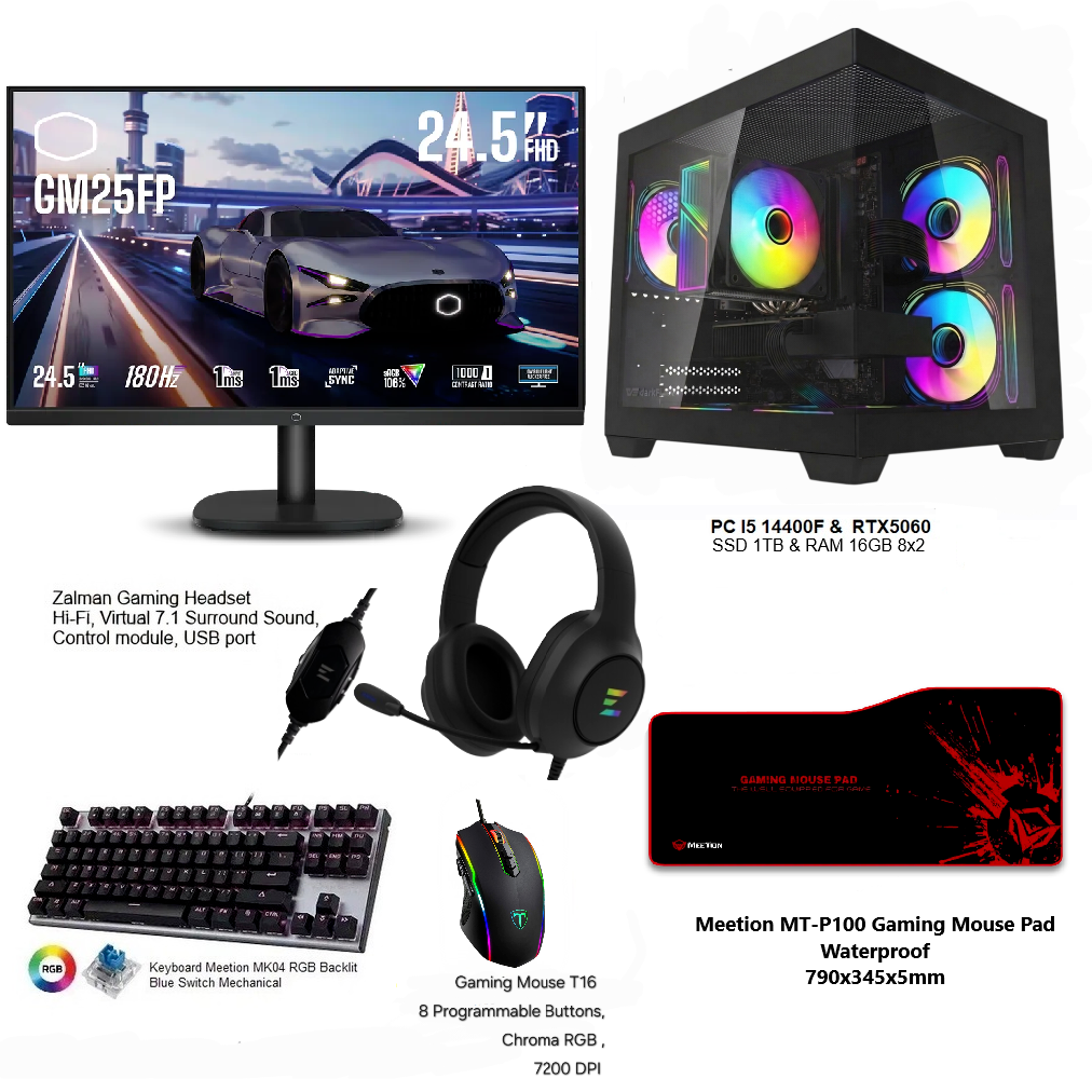 Gaming Full setup PC I5 14400F & RTX5060 GDDR7  
