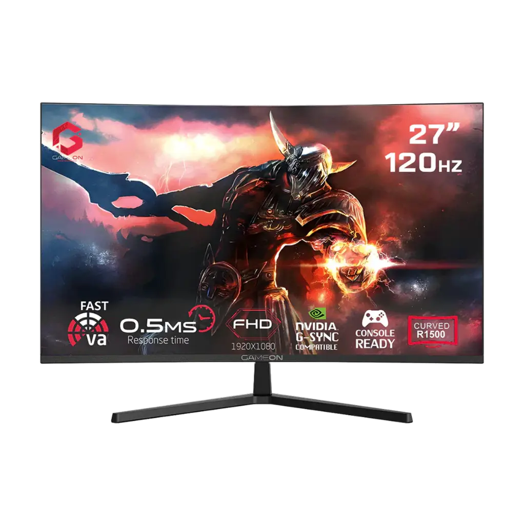 GAMEON 27'' 120Hz, 0.5ms, HDMI 2.1, Fast VA Panel Curved Gaming Monitor 1500R, (Supports PS5) GC27F120VA Pro Series - Black