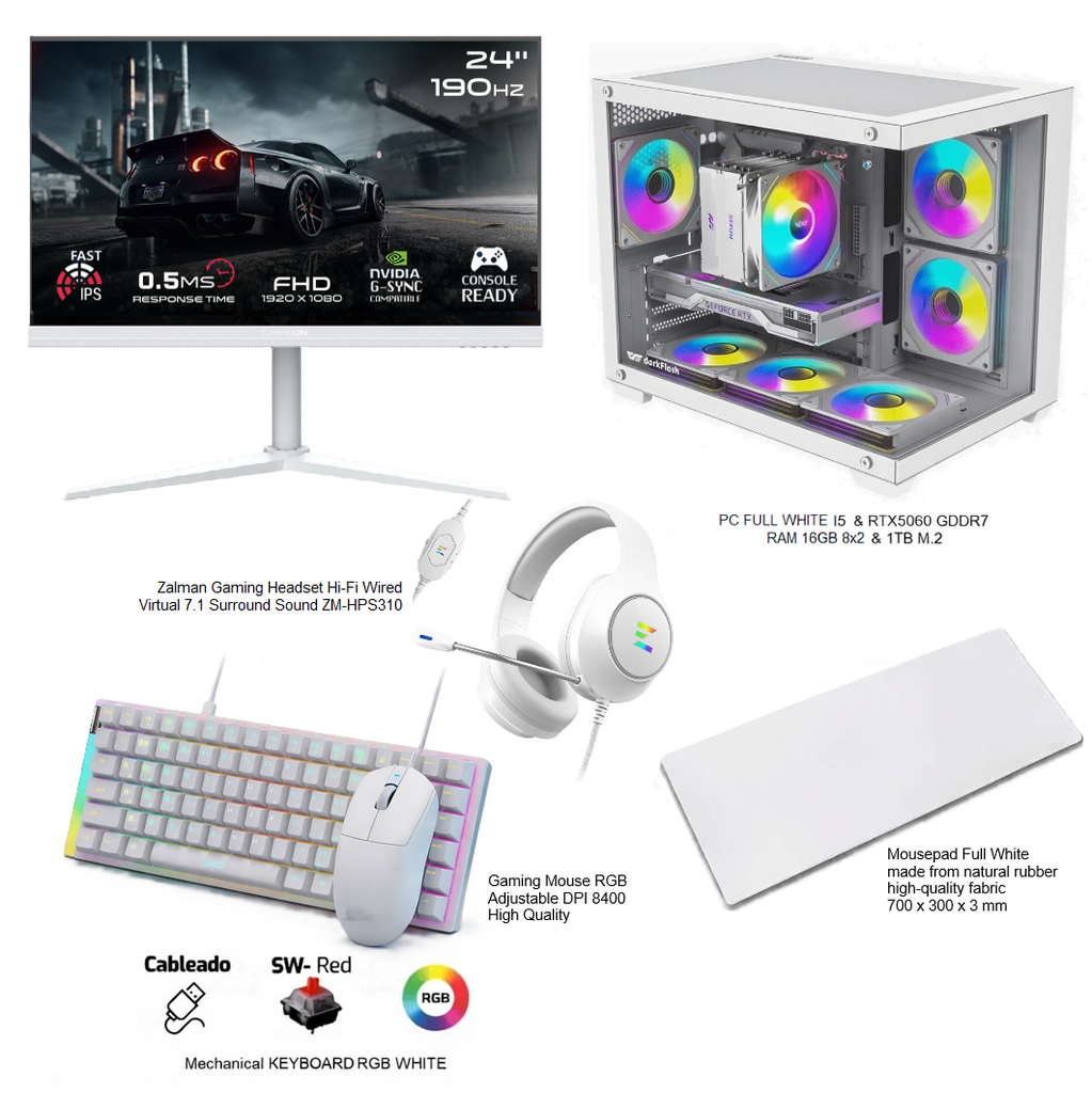 Gaming PC Bundle FULL WHITE Intel Core i5 & RTX5060 OC WHITE GDDR7