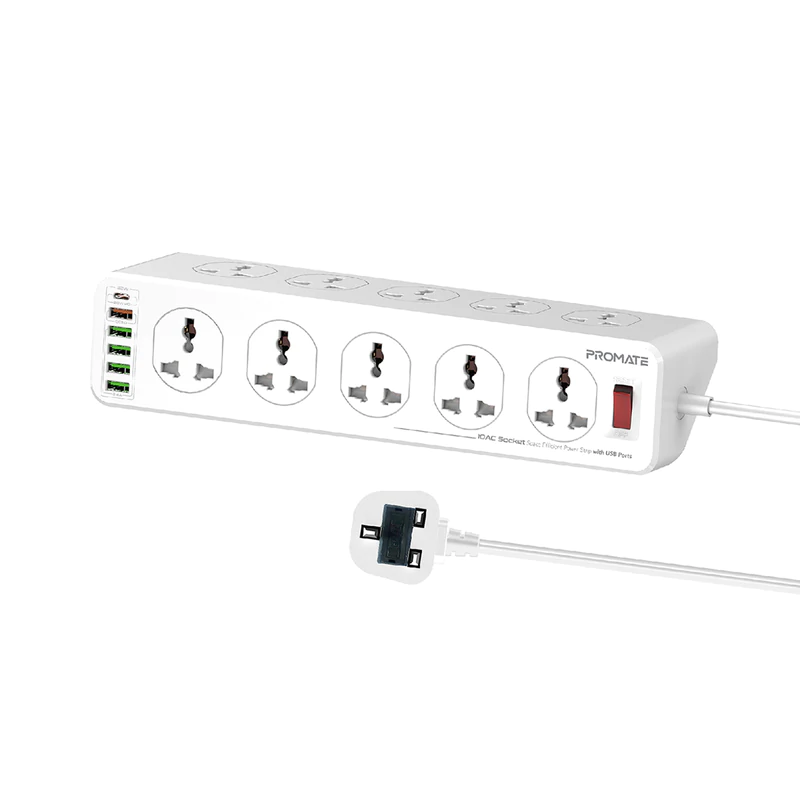 Promate Power Strip, 10 Ac Outlets, 6 Usb, 5m PowerMatrix-5m.uk