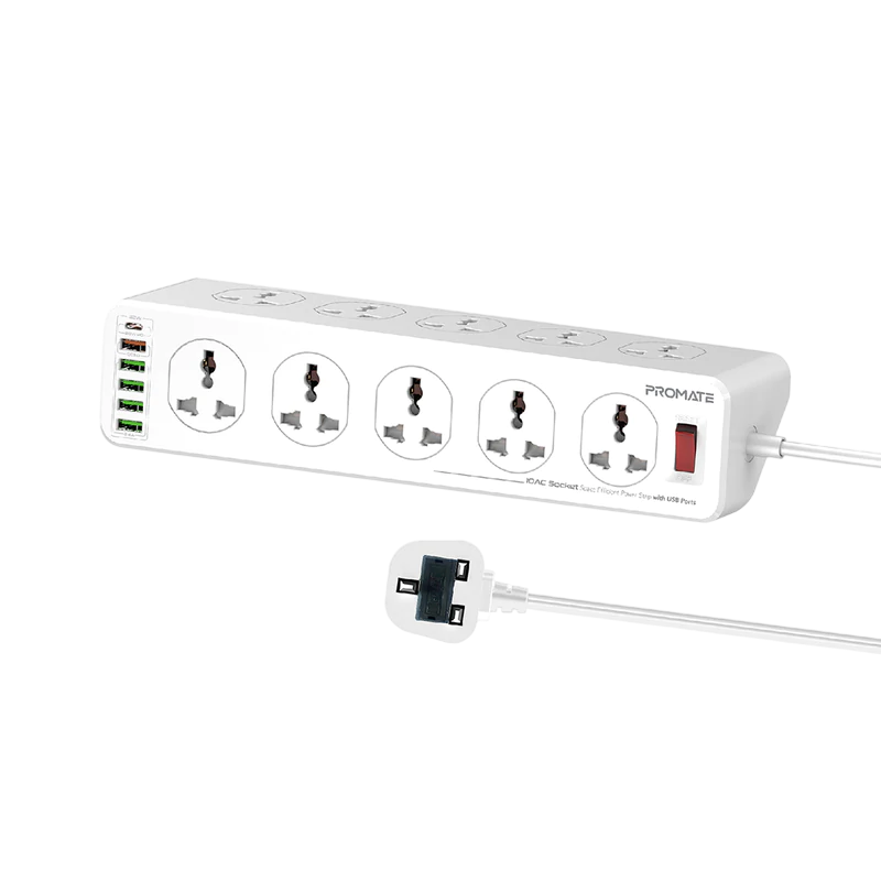 Promate Power Strip, 10 Ac Outlets, 6 Usb, 5m PowerMatrix-5m.uk