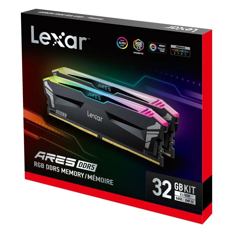 RAM 32GB 16X2 6400MHZ DDR5 RGB LEXAR BLACK LD5EU016G-R6400GDLA