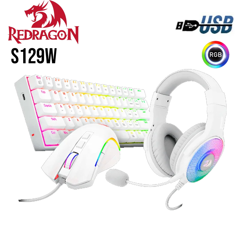 Redragon 3in1 combo S129W : K630W-RGB + M607W+ H350W-RGB