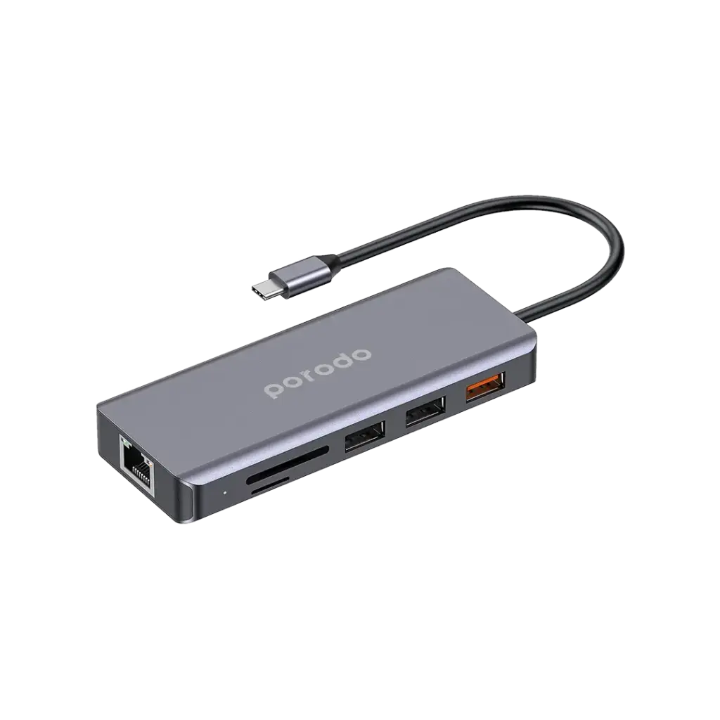 PORODO 9 IN 1 Hub Type-C PD 100W HDMI Ethernet USB SD Card 3.5mm Aux