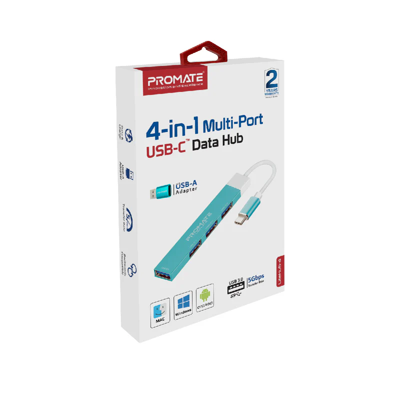 Promate USB-c Hub, 4-in-1 Type-c LiteHub-4 - BLUE
