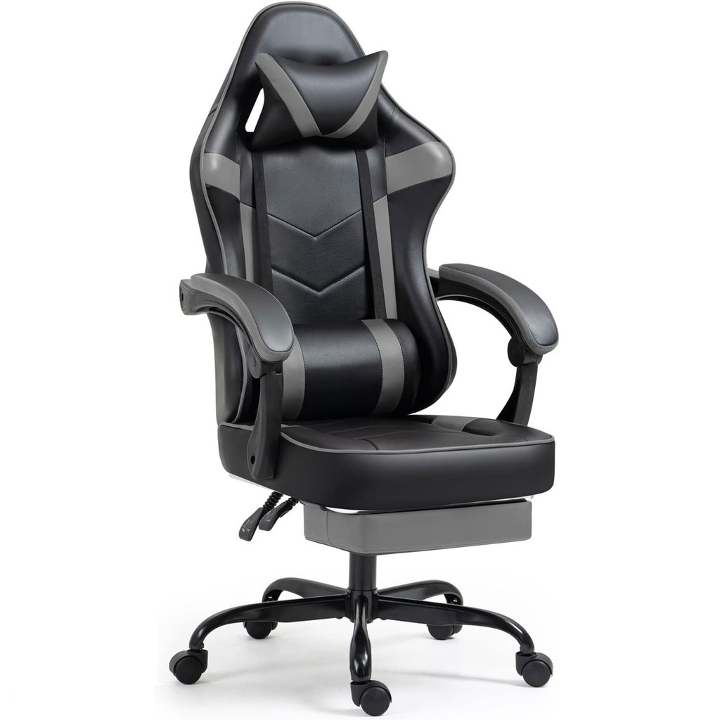 Gaming Chair with Footrest BLACK GREY MAF-7709