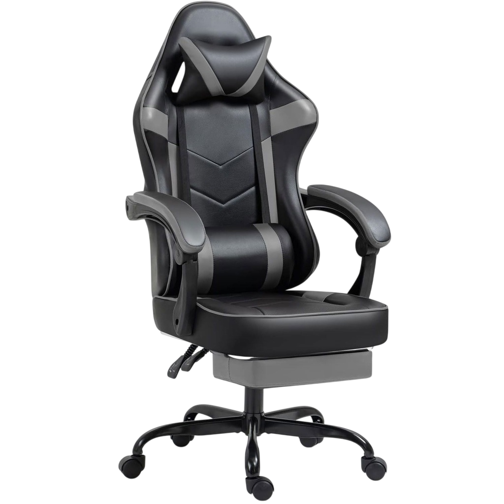 Gaming Chair with Footrest BLACK GREY MAF-7709