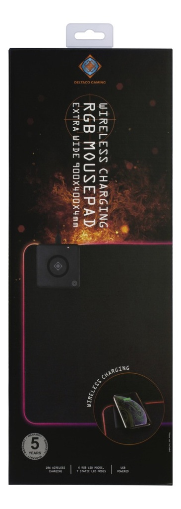 Deltaco Gaming Mousepad With Wireless Charger . 900x400mm Black - GAM-092