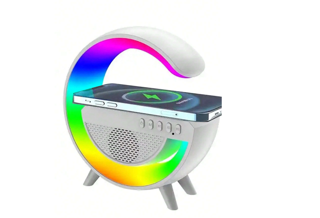 3 in 1 Wireless Charger, Ambience Lamp and Bluetooth Speaker with RGB - white
