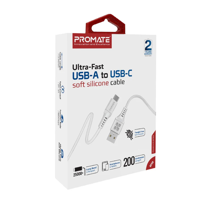 Promate USB-A to USB-C Cable 2m XCord-AC200.white