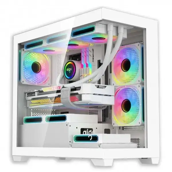 CASE AIGO C218M WHITE 3 fans rgb + AE650 PSU WHITE 