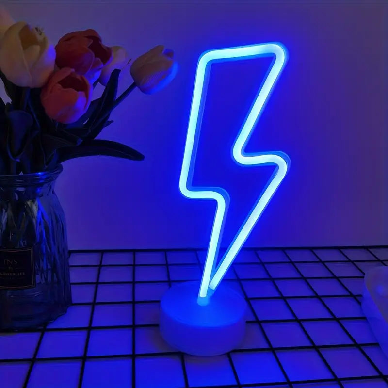 Lightning Bolt LED Neon Sign On Table