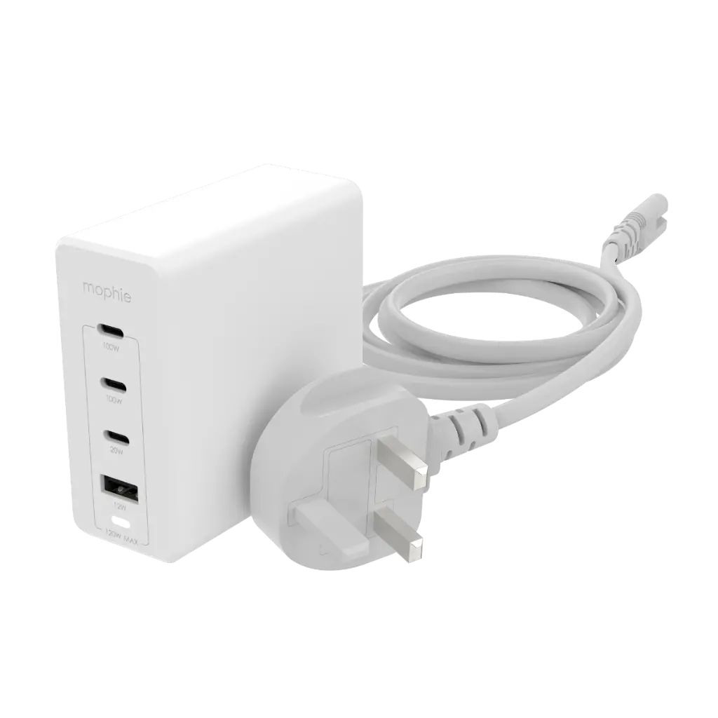open box - Mophie speedport 120 USB-C Charger GaN 120W, 4-Port Fast Compact Wall Charger - white