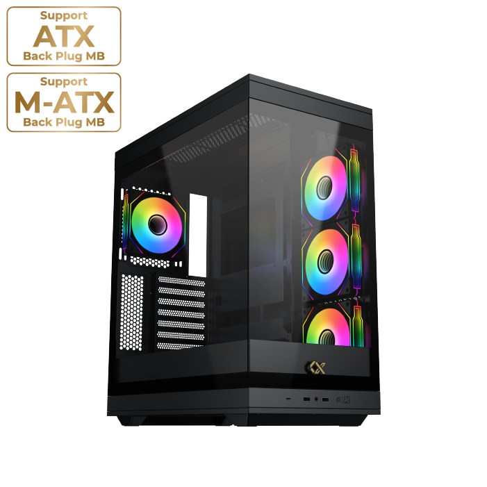 Xigmatek Meta E-ATX Computer Case, 3x G20A Reverse & 1x G20A Pre-Installed Fans, Up to 360mm Radiator Support, 7x Expansion Slots, 2 Tempered Glass Panel, Pre-Installed Dust Filters, Black | EN45066