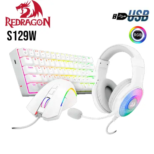 [GS1351] Redragon 3in1 combo S129W : K630W-RGB + M607W+ H350W-RGB
