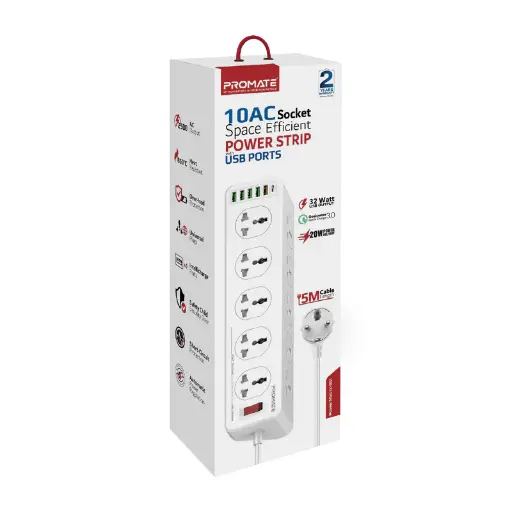 [GS1224] Promate Power Strip, 10 Ac Outlets, 6 Usb, 3m PowerMatrix-3m.uk