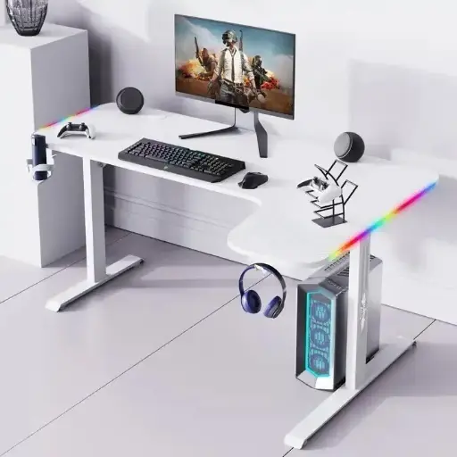 [GS0520] Gaming Desk GXG WHITE L Shaped Right L-(160)-RGB-R-W, 160X60X100cm