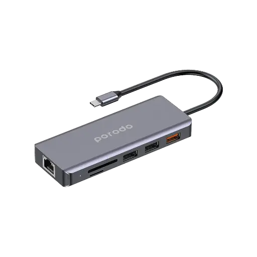 [GS1146] PORODO 9 IN 1 Hub Type-C PD 100W HDMI Ethernet USB SD Card 3.5mm Aux