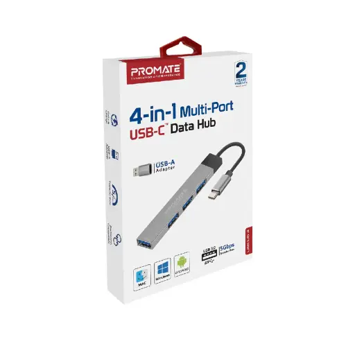 [GS1235] Promate USB-c Hub, 4-in-1 Type-c LiteHub-4 - GREY 