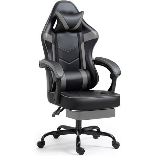 [GS0509] Gaming Chair with Footrest BLACK GREY MAF-7709