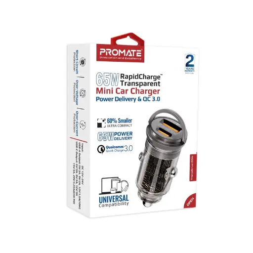 [GS1464] Promate TransDrive-65W Transparent Mini Car charger 